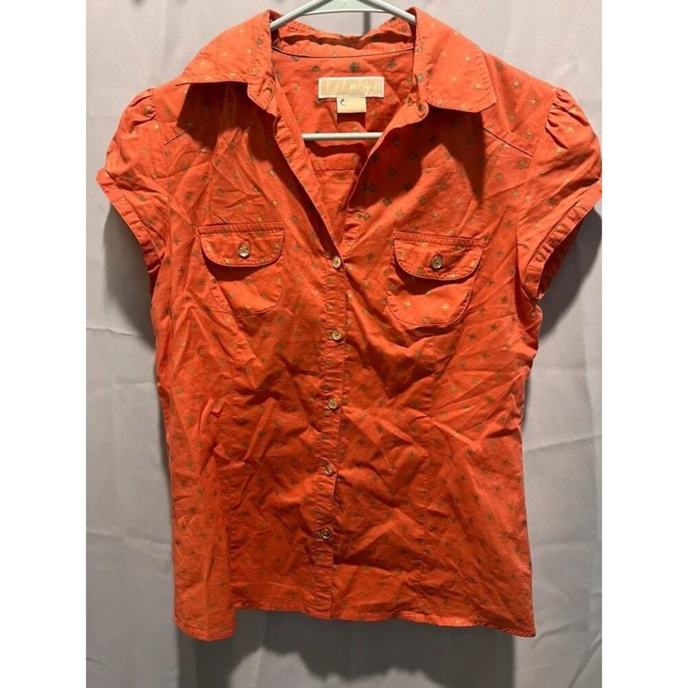 Michael Kors 100% Cotton Coral Button Front Blouse Size 4